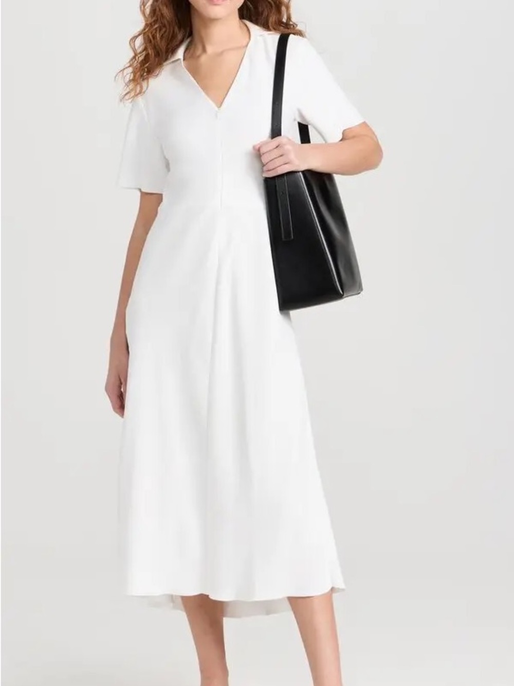 Vince Short Sleeve Crepe Polo Midi Dress